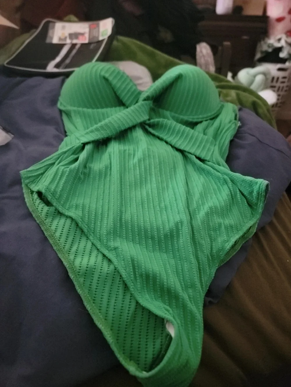 Green Ribbed One-Piece Swimsuit with Twist Front XL